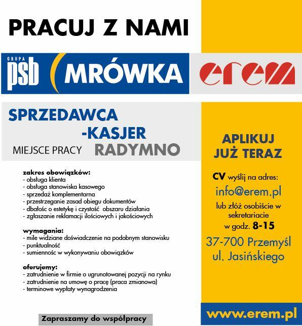 ZATRUDNIĘ NA ETAT SPRZEDAWCA KASJER RADYMNO