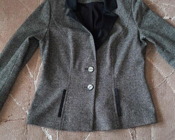 ŻAKIET-Marynarka, melanż szaro-czarny, rozmiar M, wełna