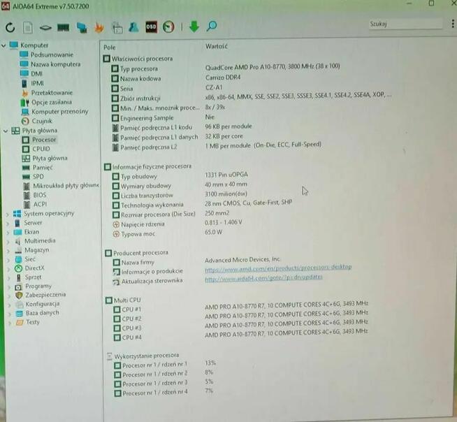Komputer HP EliteDesk 705 G3 Procesor 3,5GHz 4 rdzenie Ram D