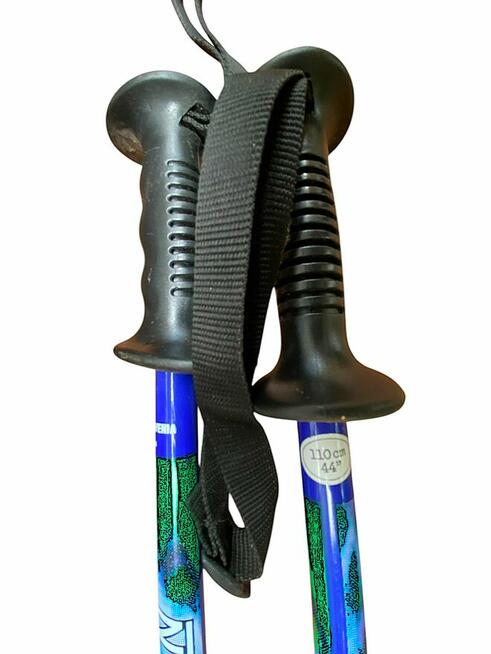 Narty zjazdowe z wiązaniami Tyrolia i kijkami Elan