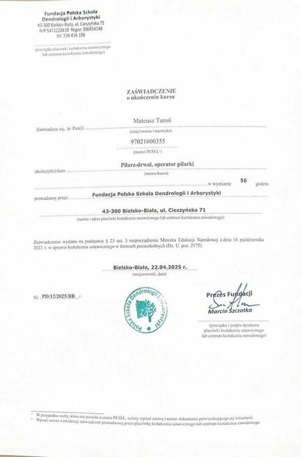 Sekcyjna wycinka drzew, usługi rębakiem Śląsk Cieszyński