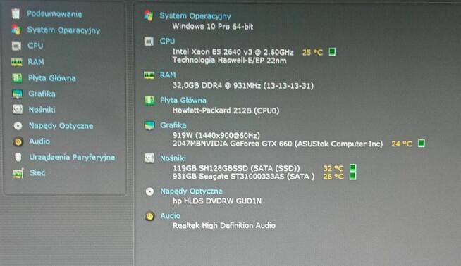 Komputer HP Z440 TOWER XEON E5-2640 v3 8x3.40GHz DDR4 32GB