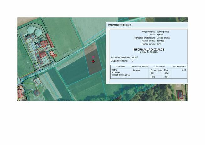 Działka 25 ar. Zawada, gm. Dębica