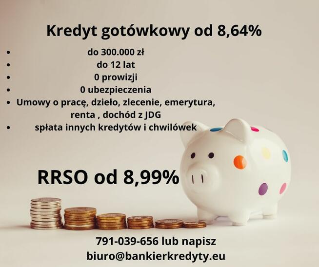 Kredyt gotówkowy do 300.000 zł z 0 prowizji 8,64%