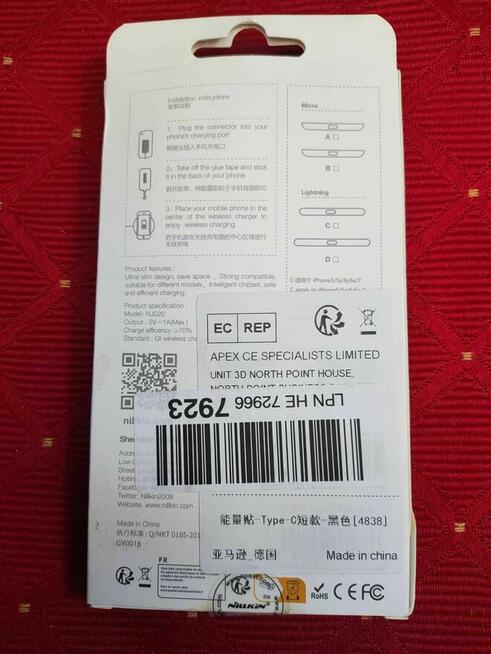 Adapter Qi TYP C Type C Bezprzewodowy ładowania indukcyjnego