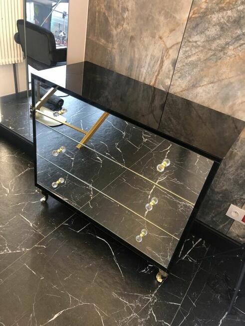 Komoda czarna glamour, lustro, krysztal, noga ludwik zlota!!!
