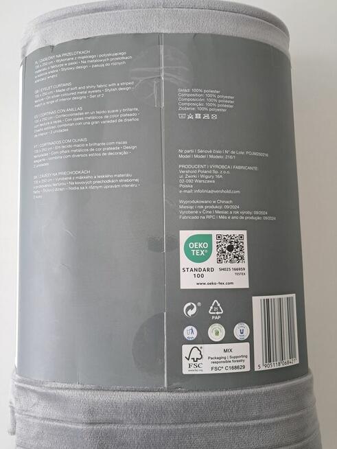 Zasłony na przelotkach, popielate, 2 szt., rozm. 135x250 cm