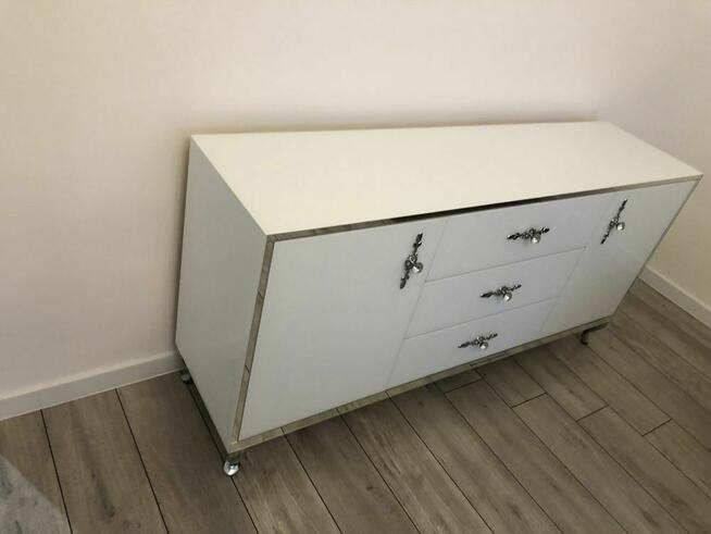 Komoda biala, lustro, noga chrom, galka krysztal, OKAZJA!!