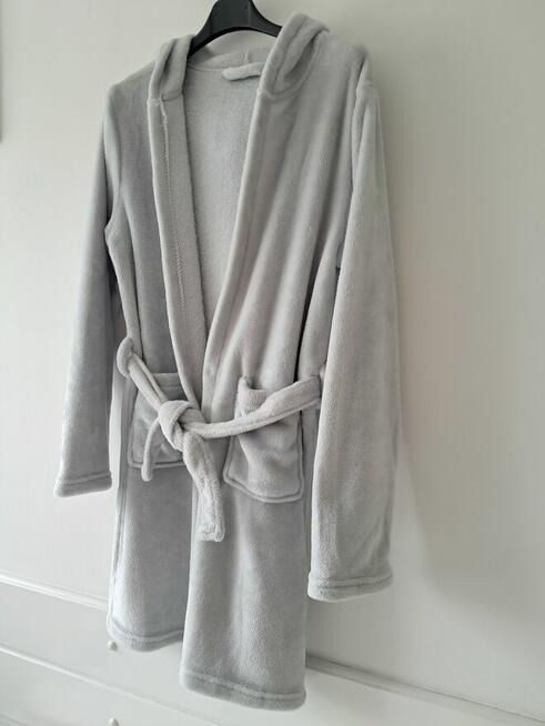 Szlafrok damski z kapturem, jasnopopielaty, rozm. 158-164