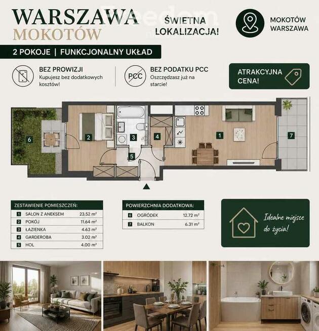 2- pokojowe mieszkanie na Mokotowie 0% prowizji