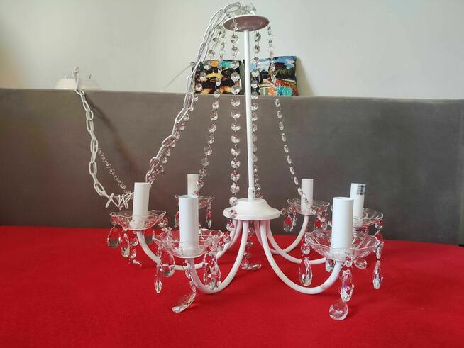 Żyrandol lampa wisząca sufitowa biała kryształowa kryształu