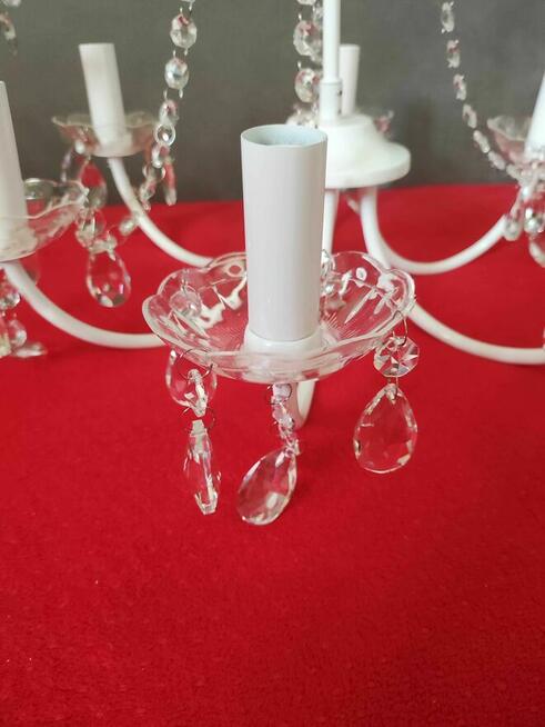 Żyrandol lampa wisząca sufitowa biała kryształowa kryształu