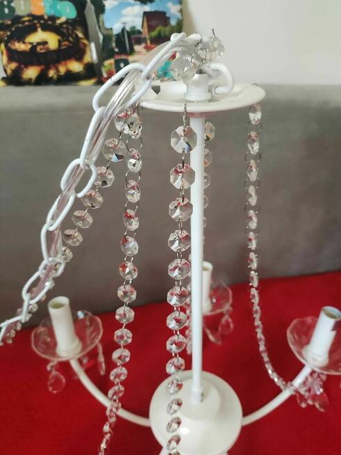 Żyrandol lampa wisząca sufitowa biała kryształowa kryształu