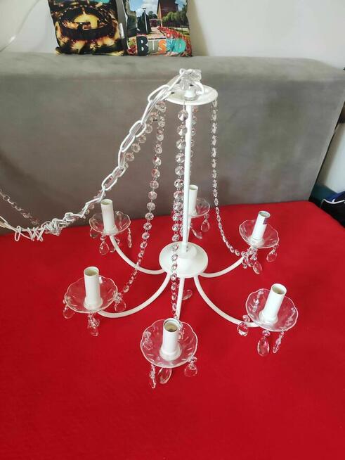 Żyrandol lampa wisząca sufitowa biała kryształowa kryształu