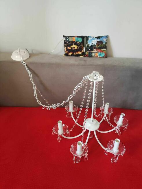 Żyrandol lampa wisząca sufitowa biała kryształowa kryształu