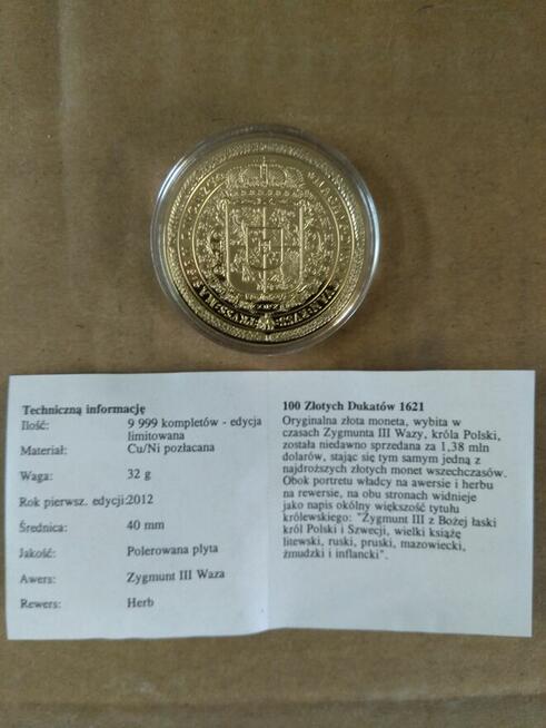 64. Replika 100 złotych dukatów z 1621 roku