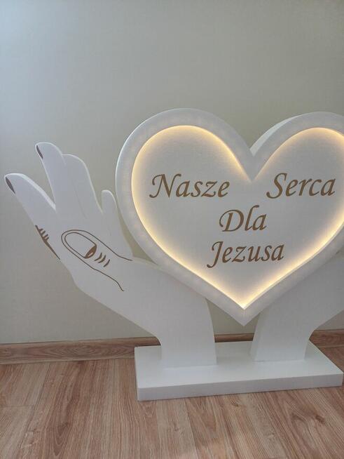 Serce z oświetleniem led. + dłonie dekoracja Pierwsza Komun