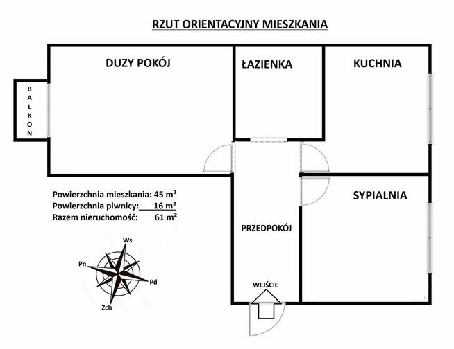 Sprzedam mieszkanie: 2 Pokoje, Kłodawa, Pierwsze piętro