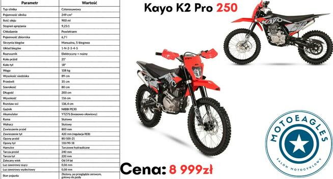 KAYO K2 Cross Kayo K2 Pro 250 Transport Raty Fvat Rozrusznik Manual Lampa Led