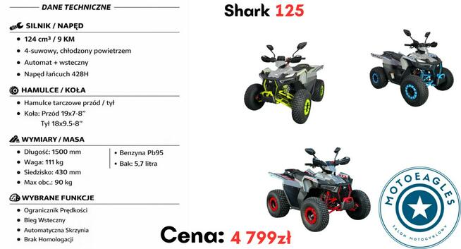XTR Inny Quad XTR Shark 125 Transport Raty Fvat Automat Led Licznik