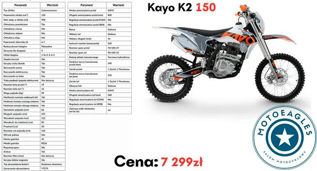 KAYO K2 Cross Kayo K2 150 Transport Raty Fvat Rozrusznik Manual Lampa Led