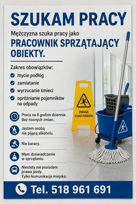 Szukam PILNIE pracy przy sprzątaniu