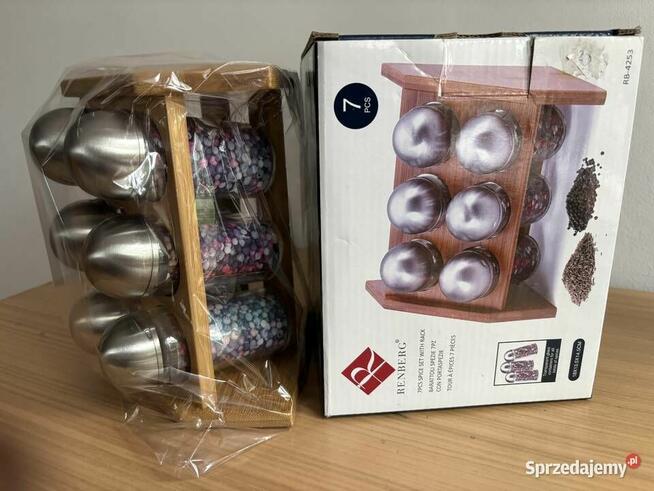 Zestaw przyprawowy , organizer naturalne drewno kpl 7szt