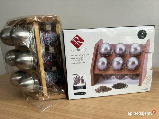 Zestaw przyprawowy , organizer naturalne drewno kpl 7szt