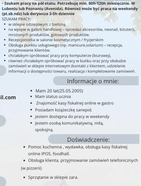 SZUKAM PRACY NA WYSPIE HANDLOWEJ POZNAŃ
