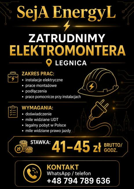 Praca dla elektromontera – Legnica