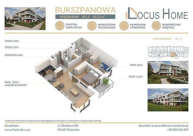 Mieszkanie 3-pokojowe Katowice ulica Bukszpanowa