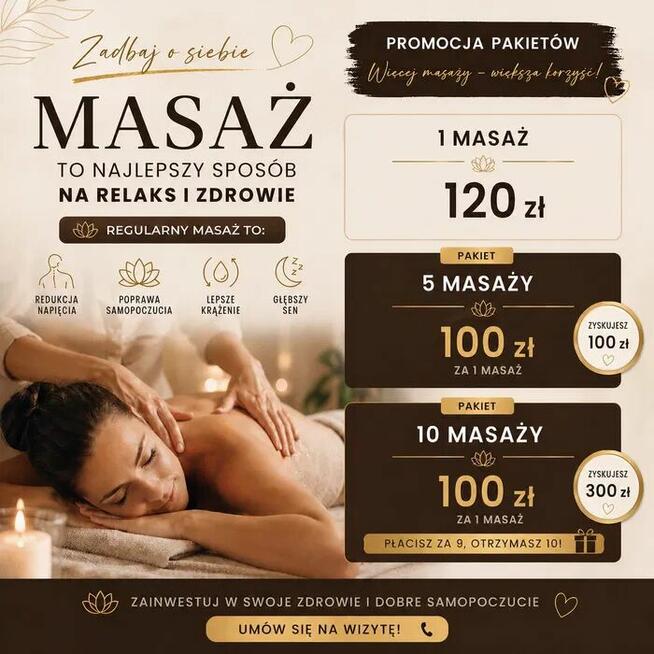 Masaż leczniczy, relaksacyjny, sportowy dojazdem do ciebie