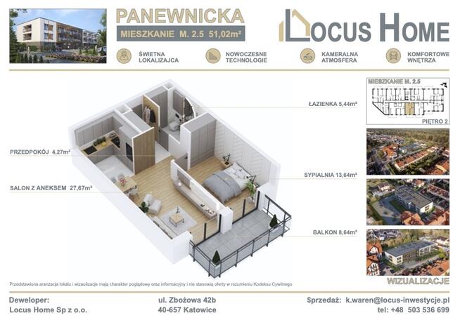 Nowoczesne 2-pokojowe mieszkanie z balkonem M 2.5