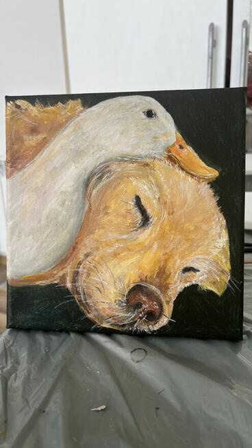 Przyjaźń Ręcznie malowany obraz olejny na płótnie. 20x20 cm