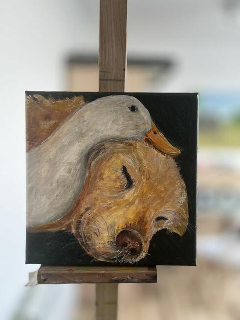 Przyjaźń Ręcznie malowany obraz olejny na płótnie. 20x20 cm