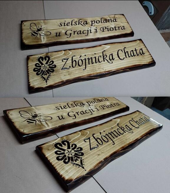 Grawer na drewnie wypalanie na desce szyld drewniany logo