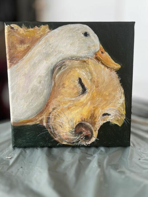Przyjaźń Ręcznie malowany obraz olejny na płótnie. 20x20 cm