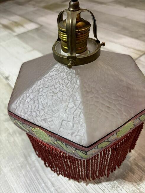 Stara lampa wisząca z przeciwwagą porcelanową żarówka E27