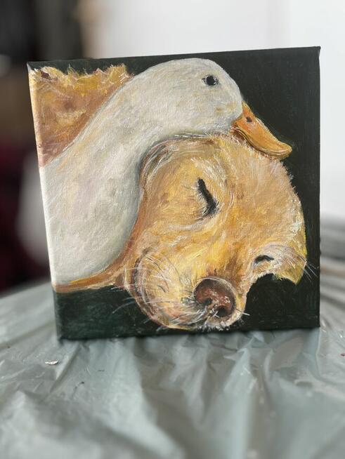 Przyjaźń Ręcznie malowany obraz olejny na płótnie. 20x20 cm