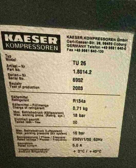 Sprężarka, Kompresor śrubowy Kaeser Airtower 26