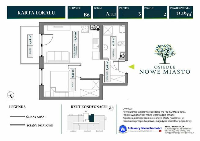 2 pokojowe balkon miejsce postojowe 31,16m2 ul.Dywizjonu 303