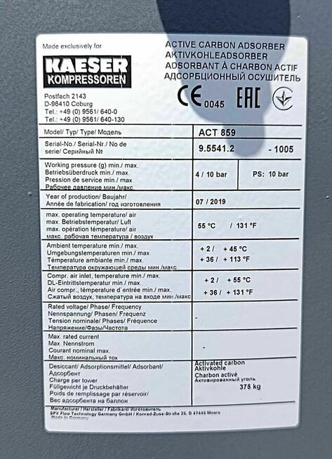 Adsorber z węglem aktywnym marki KAESER KOMPRESSOREN,