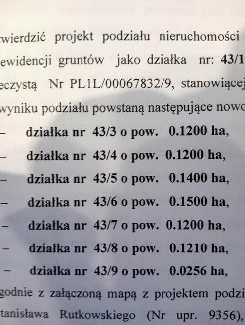 Sprzedam Działki Gmina Naruszewo Powiat Płoński