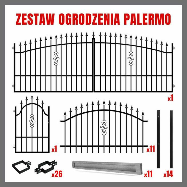 Kompletne ogrodzenie Palermo NOWE brama + furtka + przęsła