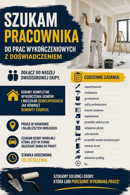 Praca przy wykończeniach wnętrz Kraków