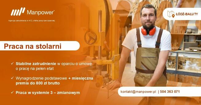 Osoby do pracy w obszarze stolarni na produkcji.