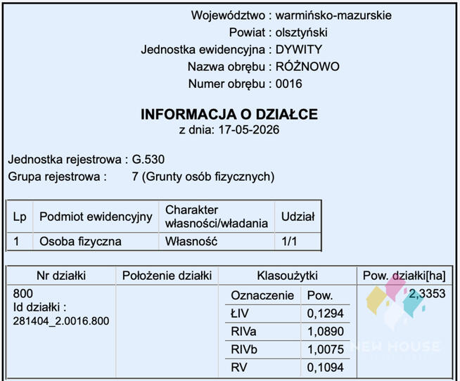Działka rolna Różnowo 4,05 ha