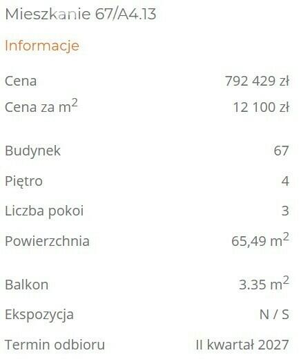 Apartament 65 m² z balkonem | brak prowizji i PCC