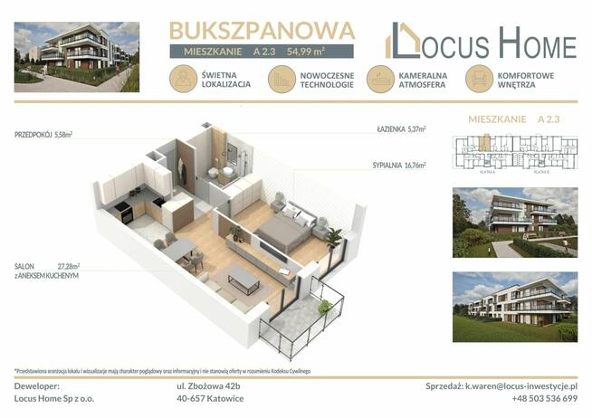 Nowoczesne mieszkanie 2-pokojowe z balkonem