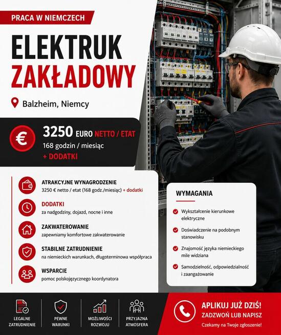 Elektryk zakładowy (m/k) - (Balzheim-KH-GL-DE)